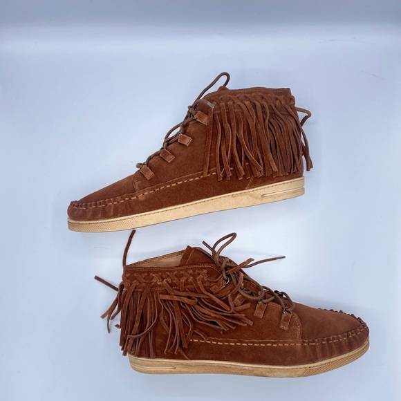 Zodiac Vera Leather Saddle Brown Fringe Boho Suede Moccasin Boots NWOT Size 8.5 - Picture 9 of 16